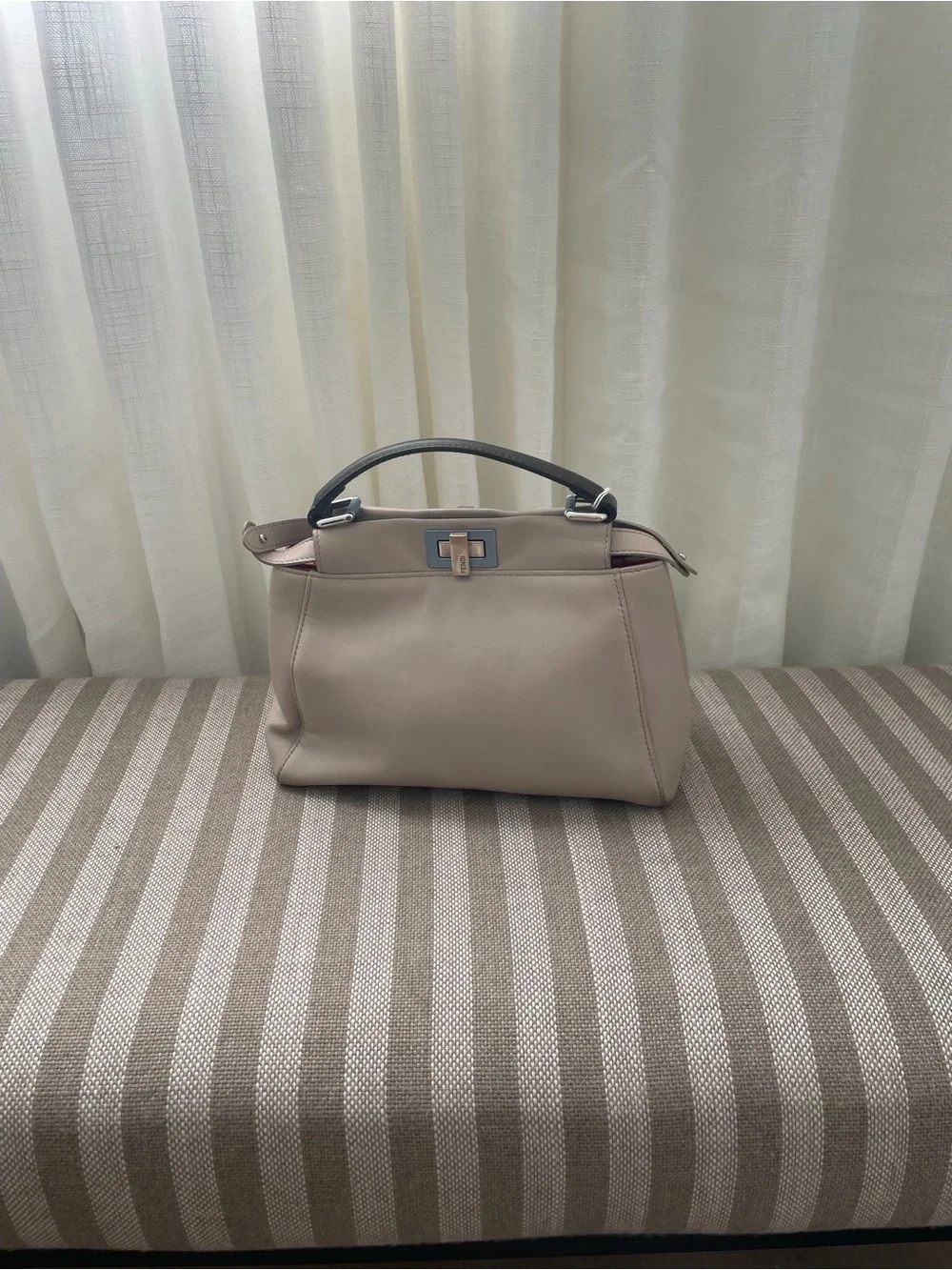Fendi Peekaboo Small Beige Leather Top Handle Bag